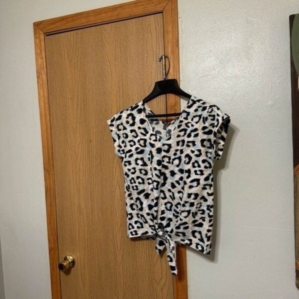 Juicy Couture Small Multi-Color w/Animal Print Tie-Front Cap Sleeve Blouse - EUC